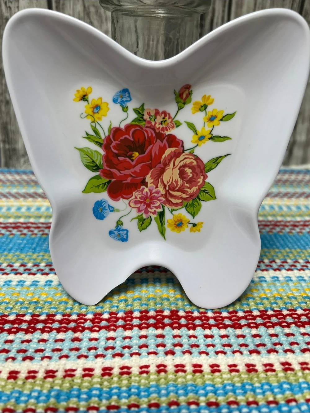 Pioneer Woman set of mini Dipping bowls and butterfly spoon rest-Sweet Rose